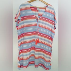 Kona Sol Large striped swimsuit cover up. V neck